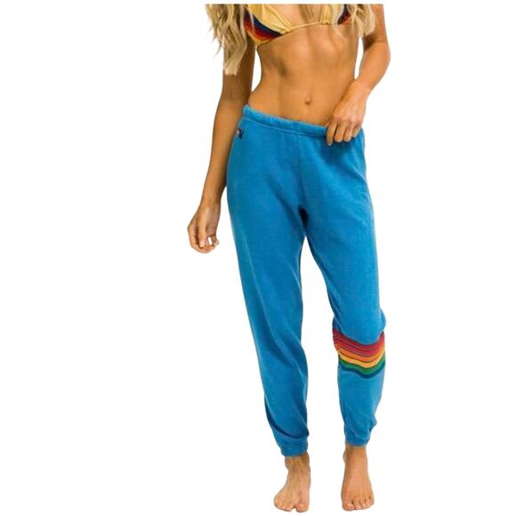 (L) $189 AVIATOR NATION Rainbow Stitch Sweatpants Ocean - Picture 2 of 6